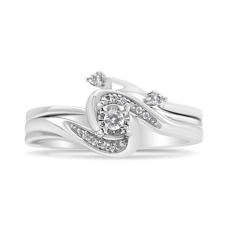Bids.com .925 Sterling Silver 1/10 Cttw Diamond Swirl and Bypass Bridal Set Ring and Band (I-J Color, I3 Clarity) - Size 7 Rings