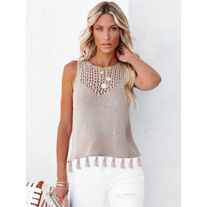 Cutout Tassel Round Neck Tank