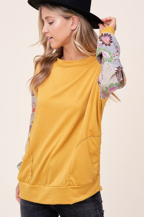 WOVEN FLORAL MIXED TOP