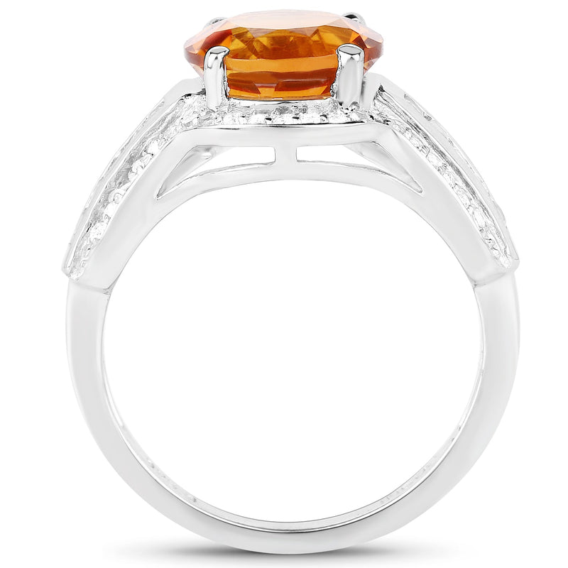 Bids.com 2.81 Carat Genuine Citrine and White Topaz .925 Sterling Silver Ring Rings