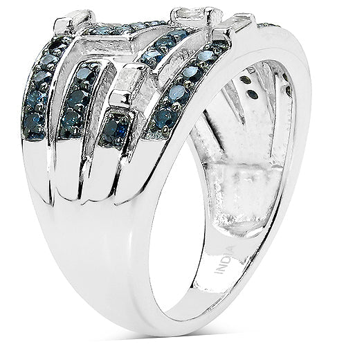 Bids.com 0.59 Carat Genuine Blue Diamond & White Diamond .925 Sterling Silver Ring Rings