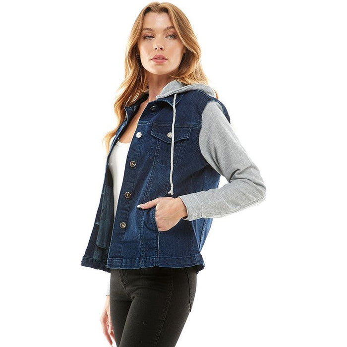 Spendex Ladies Denim Jacket with  Fleece Hoodie