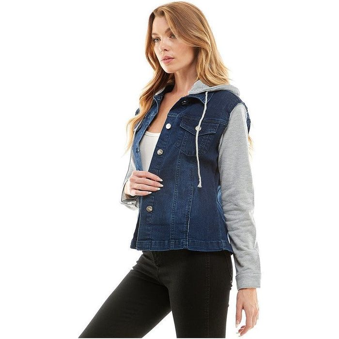 Spendex Ladies Denim Jacket with  Fleece Hoodie