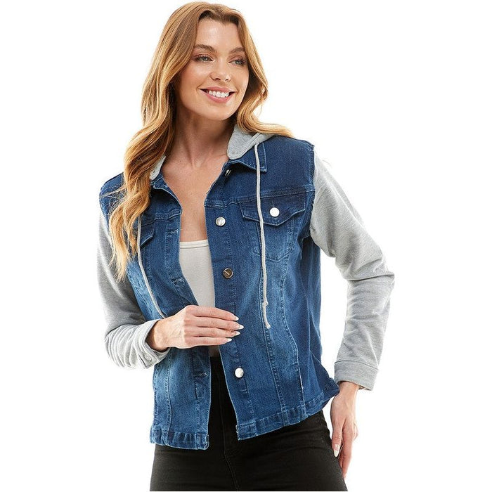 Spendex Ladies Denim Jacket with  Fleece Hoodie