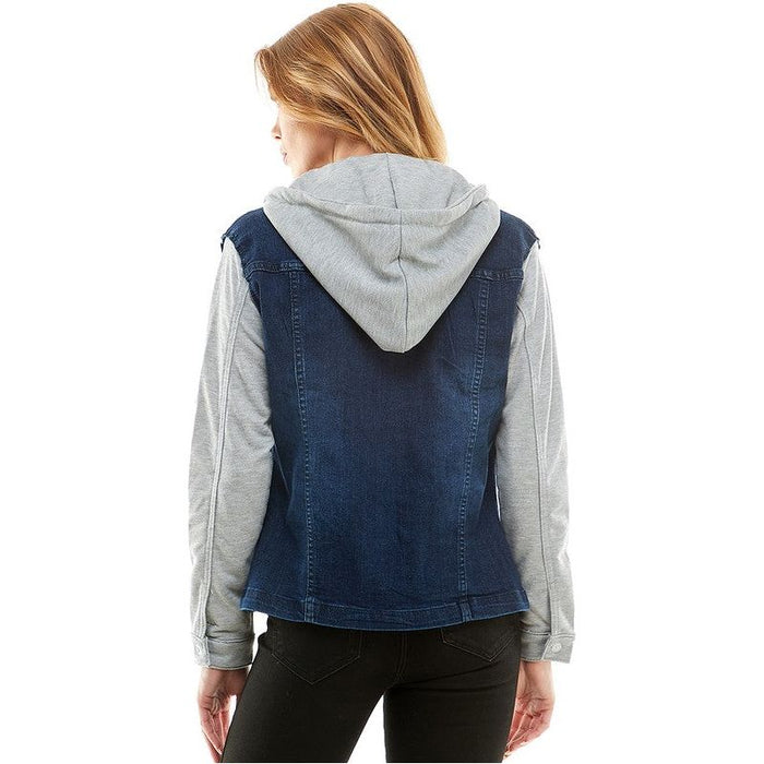 Spendex Ladies Denim Jacket with  Fleece Hoodie