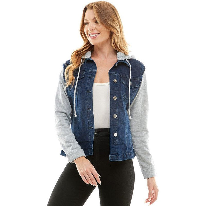 Spendex Ladies Denim Jacket with  Fleece Hoodie