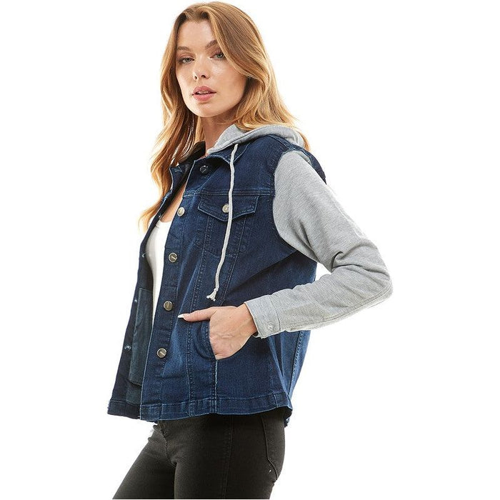 Spendex Ladies Denim Jacket with  Fleece Hoodie