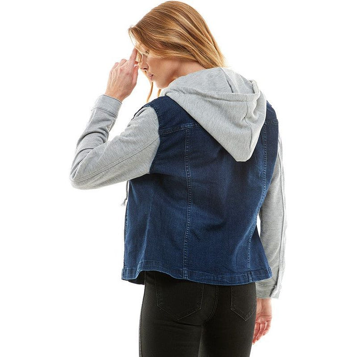 Spendex Ladies Denim Jacket with  Fleece Hoodie