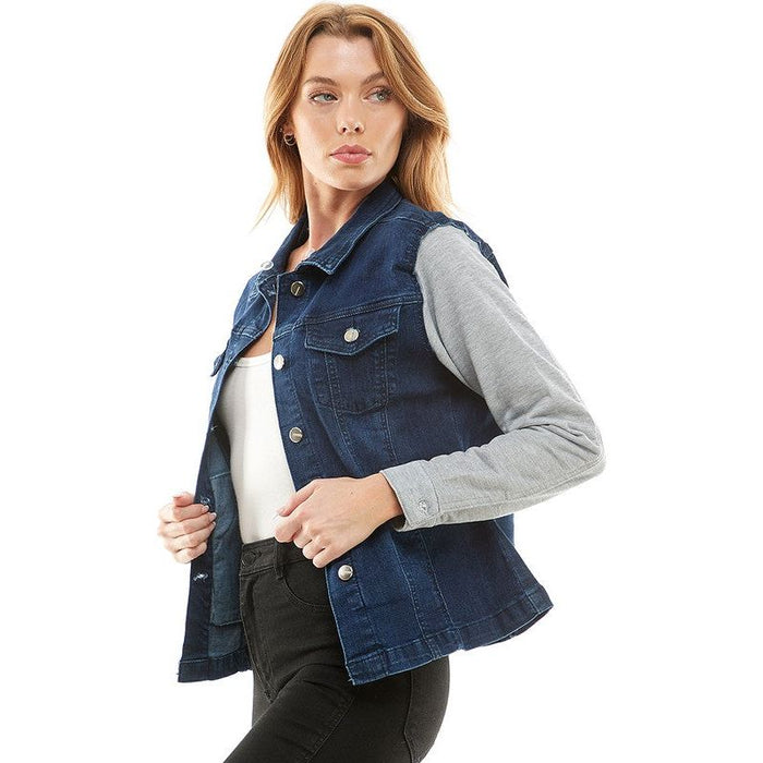 Spendex Ladies Denim Jacket with  Fleece Hoodie