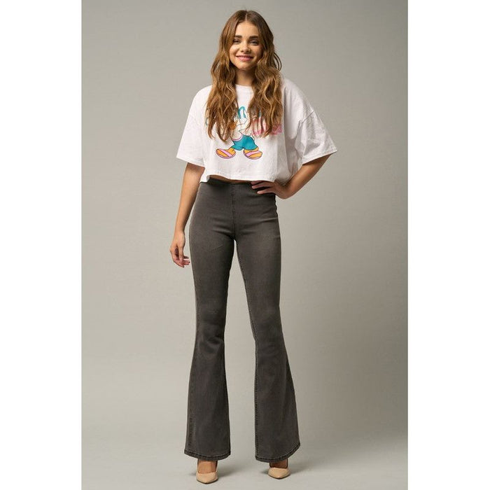 Mid Rise Banded Wide Flare Jeans