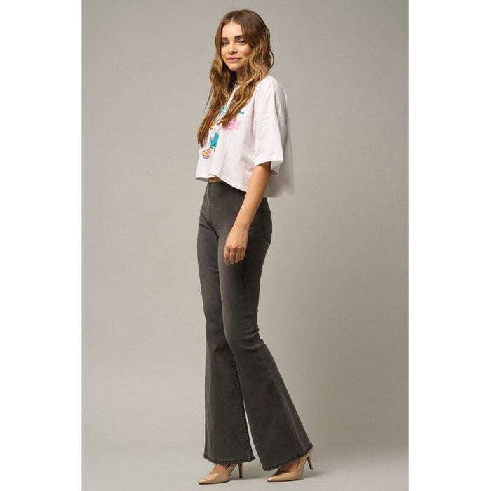 Mid Rise Banded Wide Flare Jeans