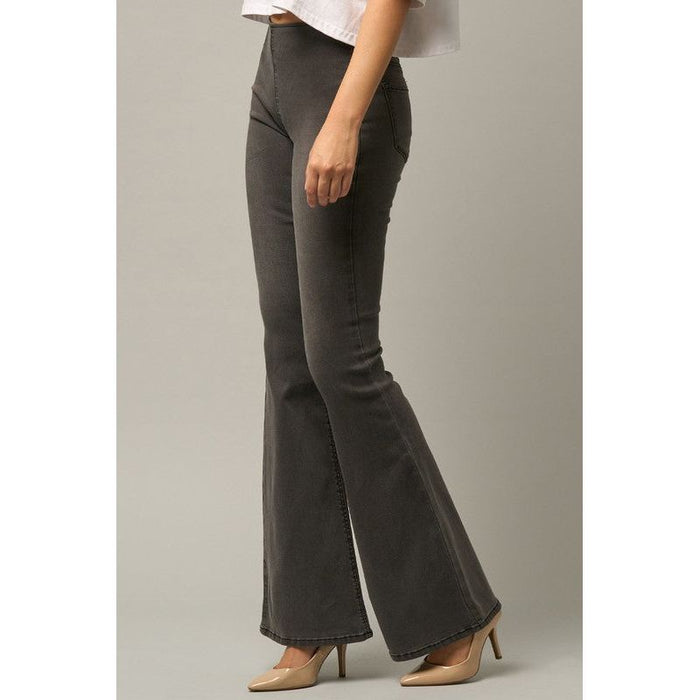 Mid Rise Banded Wide Flare Jeans