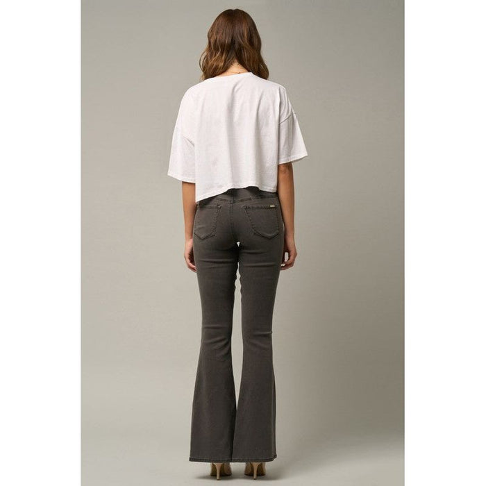 Mid Rise Banded Wide Flare Jeans