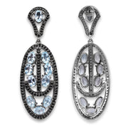 Bids.com 13.80 Carat Genuine Blue Topaz and Black Spinel .925 Sterling Silver Earrings Earrings