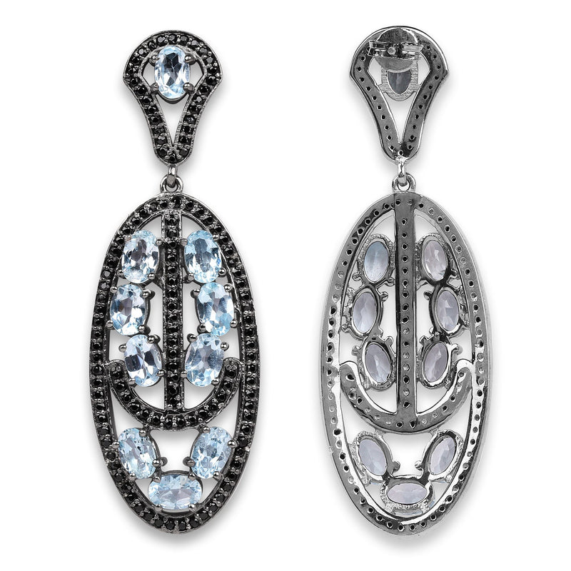 Bids.com 13.80 Carat Genuine Blue Topaz and Black Spinel .925 Sterling Silver Earrings Earrings