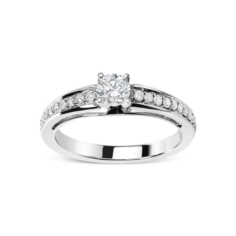 Bids.com 14K White Gold 1/2 Cttw Diamond Solitaire Pave Set Engagement Ring (G-H Color, VS2-SI1 Clarity) - Size 7 Rings