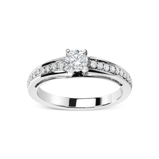 Bids.com 14K White Gold 1/2 Cttw Diamond Solitaire Pave Set Engagement Ring (G-H Color, VS2-SI1 Clarity) - Size 7 Rings
