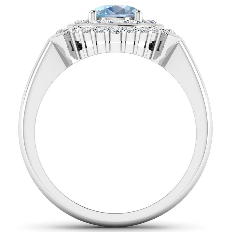 Bids.com 1.57 Carat Genuine Aquamarine and White Diamond 14K White Gold Ring Rings