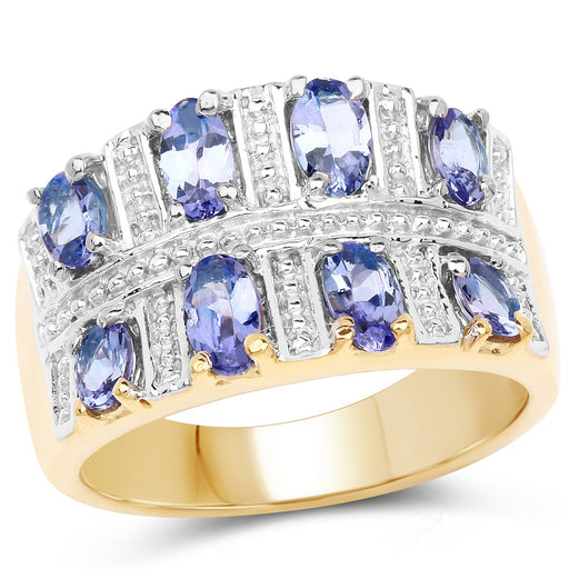 Bids.com 14K Yellow Gold Plated 1.68 Carat Genuine Tanzanite .925 Sterling Silver Ring Rings