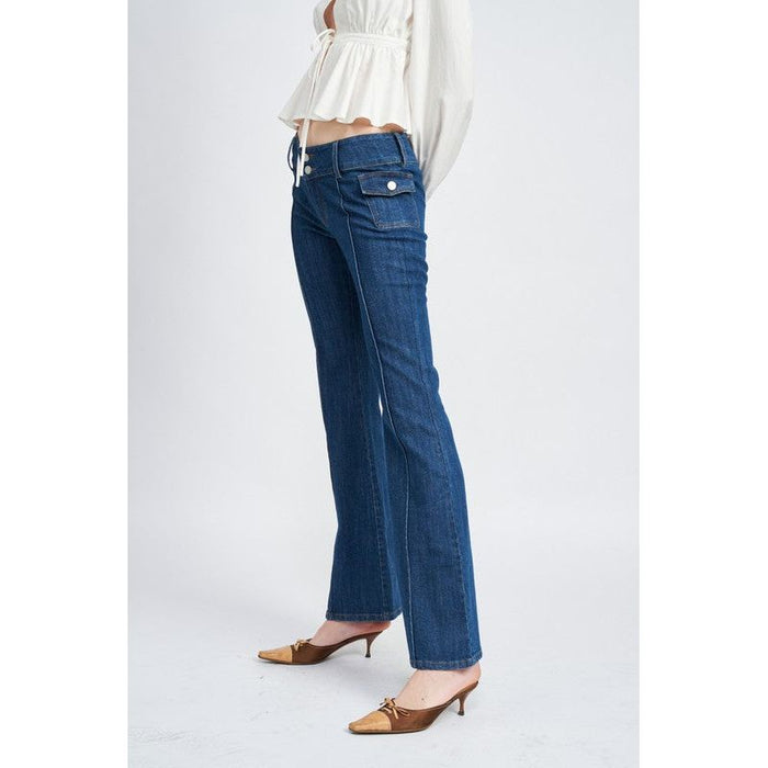 Low Waist Denim Flared Pants