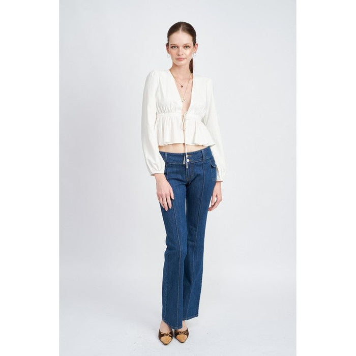 Low Waist Denim Flared Pants