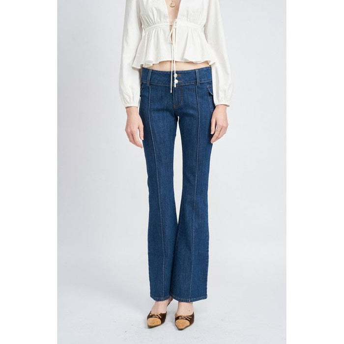 Low Waist Denim Flared Pants