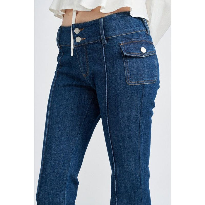 Low Waist Denim Flared Pants