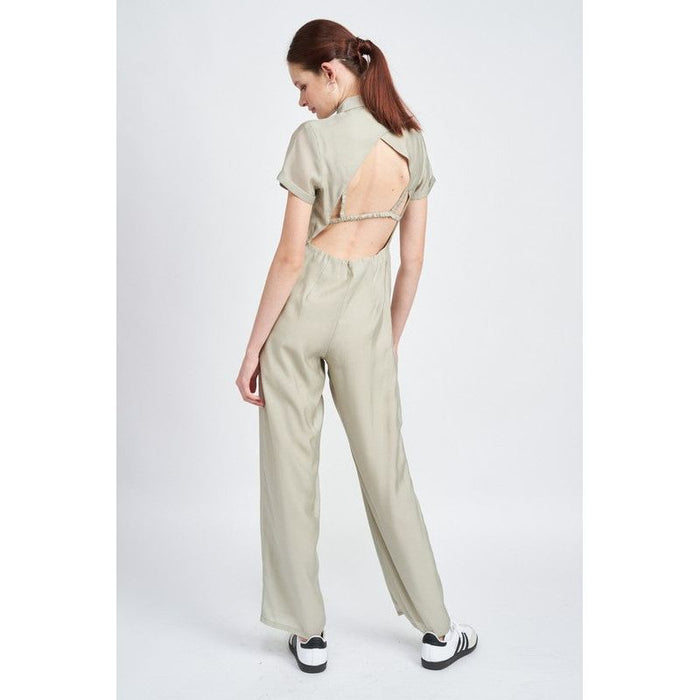 SHORT SLEEVE JUMPSUIT WITH OPEN BACK