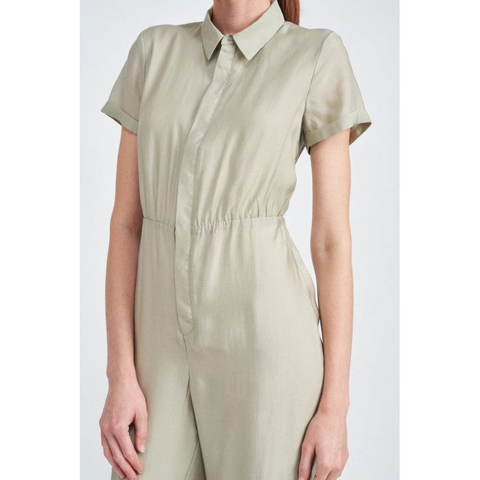 SHORT SLEEVE JUMPSUIT WITH OPEN BACK