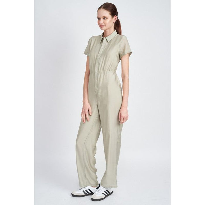 SHORT SLEEVE JUMPSUIT WITH OPEN BACK