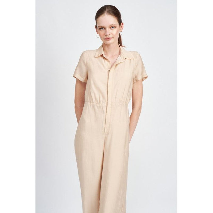 SHORT SLEEVE JUMPSUIT WITH OPEN BACK