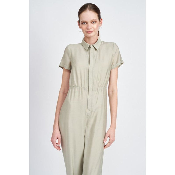 SHORT SLEEVE JUMPSUIT WITH OPEN BACK