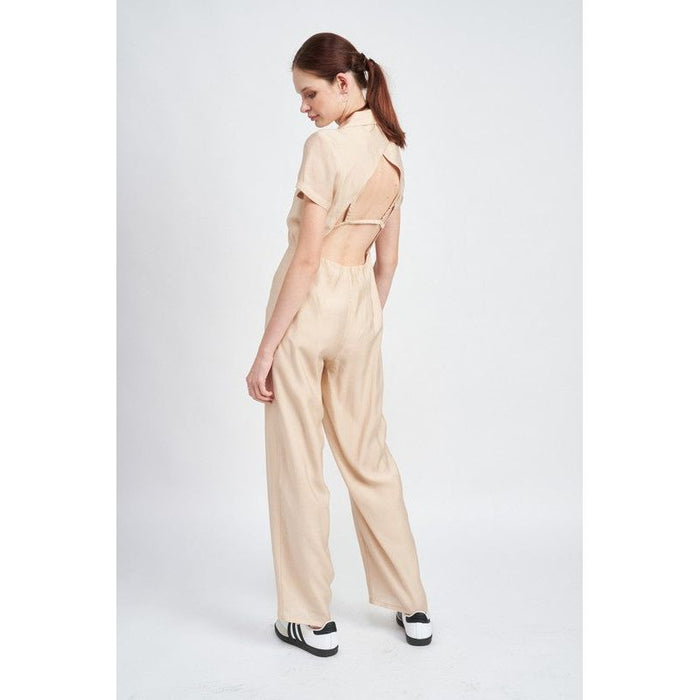 SHORT SLEEVE JUMPSUIT WITH OPEN BACK