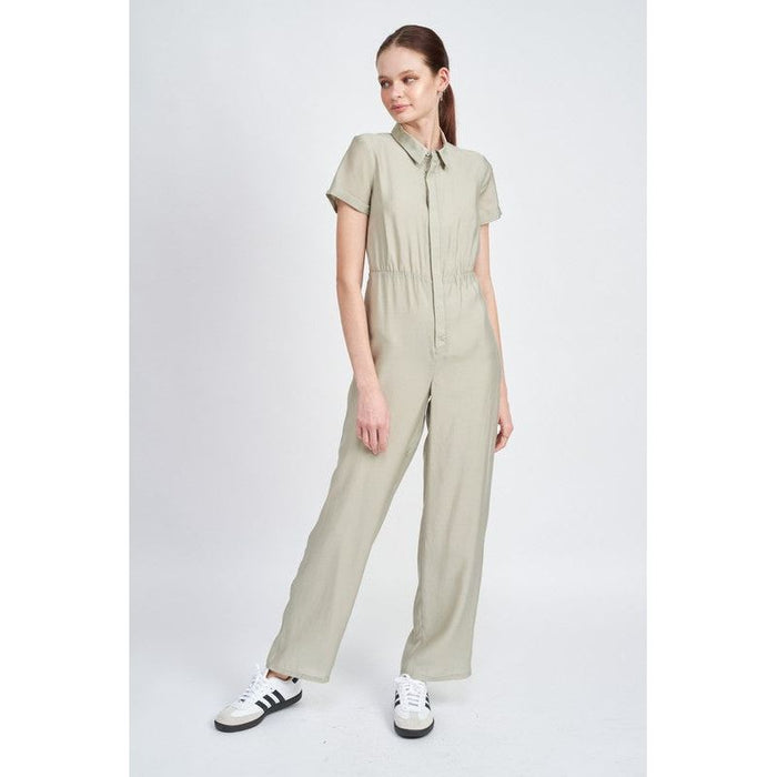 SHORT SLEEVE JUMPSUIT WITH OPEN BACK