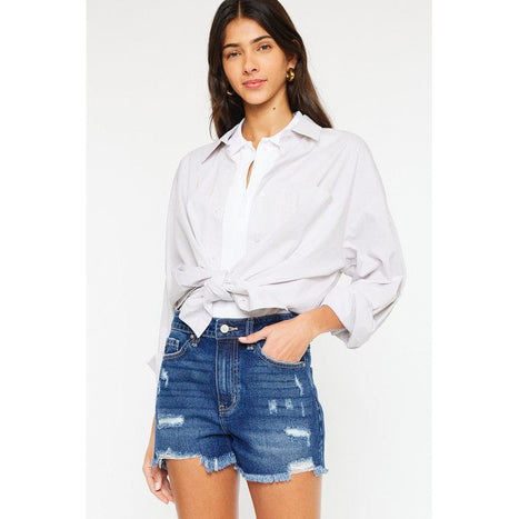 High Rise No Stitch Frayed Hem Shorts