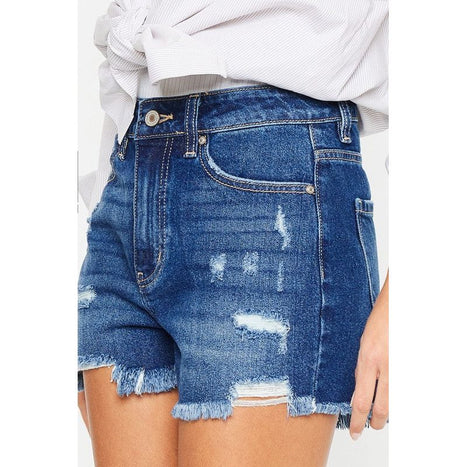 High Rise No Stitch Frayed Hem Shorts