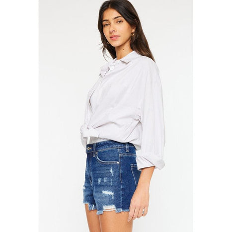 High Rise No Stitch Frayed Hem Shorts