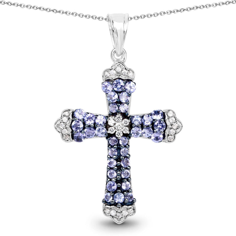 Bids.com 1.84 Carat Genuine Tanzanite and White Zircon .925 Sterling Silver Pendant Pendants