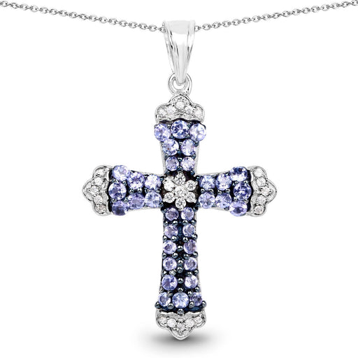 Bids.com 1.84 Carat Genuine Tanzanite and White Zircon .925 Sterling Silver Pendant Pendants
