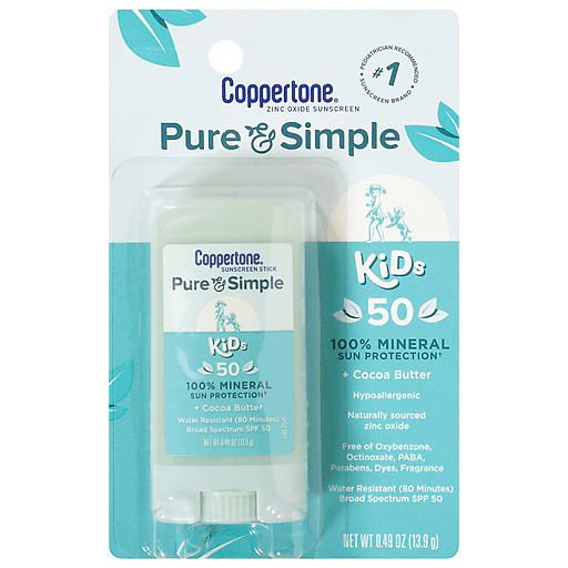 Coppertone Coppertone Pure & Simple Kids Broad Spectrum Sunscreen Stick, SPF 50, 0.49 Oz Sunscreen