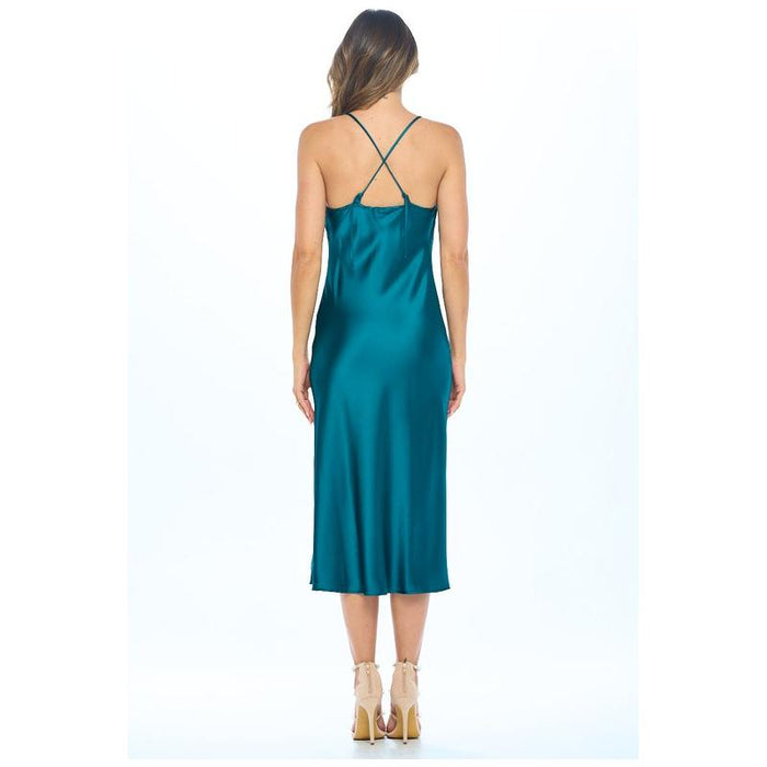 Made in USA Satin Bias Slip Dress with Slit