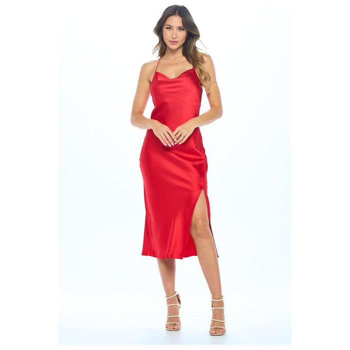 Made in USA Satin Bias Slip Dress with Slit