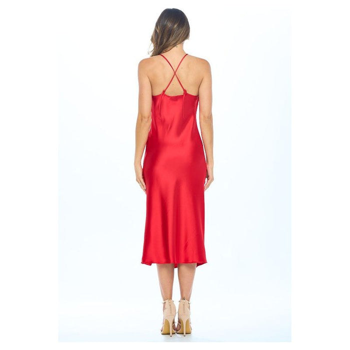 Made in USA Satin Bias Slip Dress with Slit