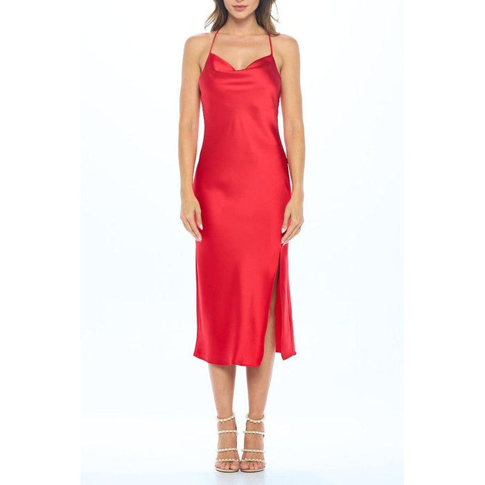 Made in USA Satin Bias Slip Dress with Slit