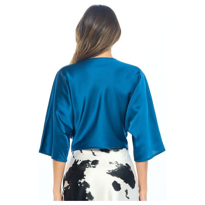 Satin Vibrant Short Sleeve Top with Front Twist