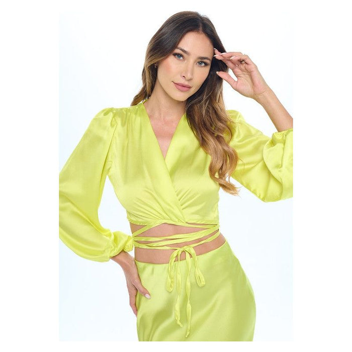 Silky Satin Wrap Crop Top with Tie