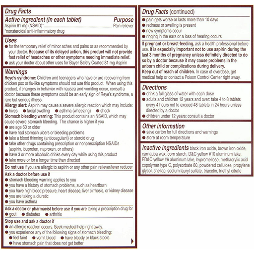 Bayer Bayer Low Dose Aspirin Regimen Safety Enteric Coated 81 Mg Tablets Health & Beauty