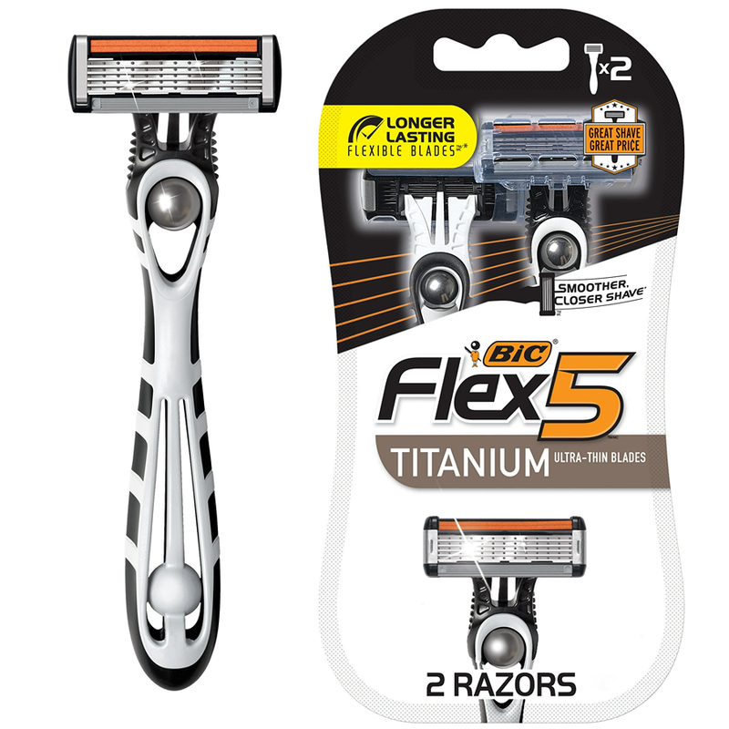 BiC BIC Flex 5 Men's Disposable Razors - 2 Count - 5 Flexible Blades for Ultra-Close Shave Shaving & Grooming White Smoke