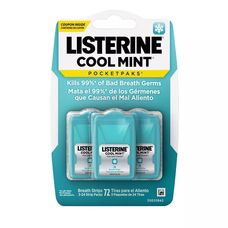 Listerine Listerine PocketPaks Cool Mint Breath Strips, Kills 99% of Bad Breath Germs - 72 Count Oral Care White Smoke