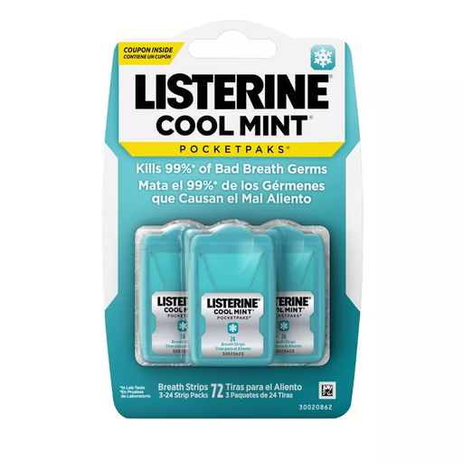 Listerine Listerine PocketPaks Cool Mint Breath Strips, Kills 99% of Bad Breath Germs - 72 Count Oral Care White Smoke
